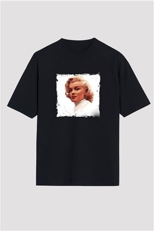 Marilyn Monroe Baskılı Unisex Siyah Oversize Tişört