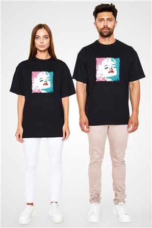 Marilyn Monroe Baskılı Unisex Siyah Oversize Tişört