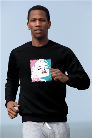 Marilyn Monroe Baskılı Unisex Siyah Sweatshirt