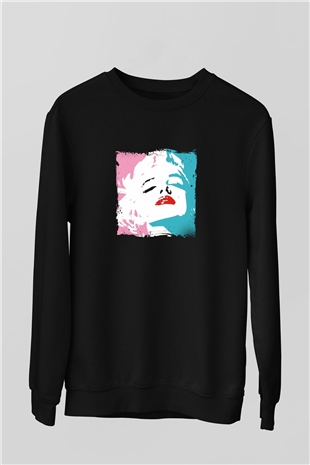 Marilyn Monroe Baskılı Unisex Siyah Sweatshirt