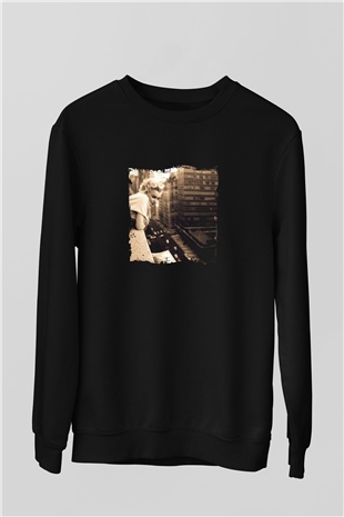 Marilyn Monroe Baskılı Unisex Siyah Sweatshirt