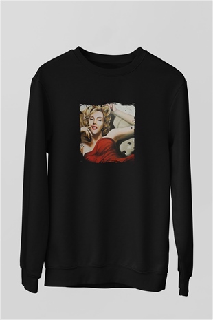 Marilyn Monroe Baskılı Unisex Siyah Sweatshirt
