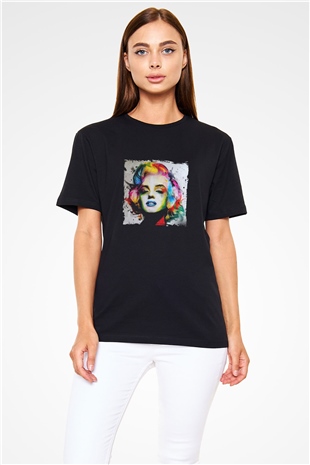 Marilyn Monroe Baskılı Unisex Siyah Tişört