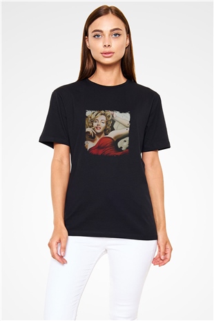 Marilyn Monroe Baskılı Unisex Siyah Tişört