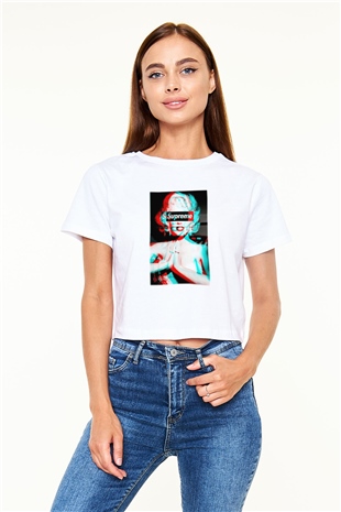 Marilyn Monroe Beyaz Croptop Tişört