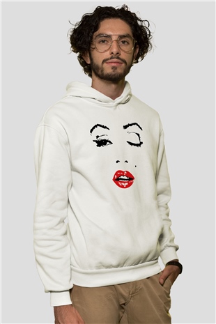 Marilyn Monroe Beyaz Unisex Kapşonlu Sweatshirt