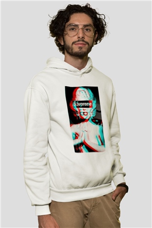 Marilyn Monroe Beyaz Unisex Kapşonlu Sweatshirt
