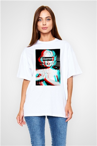 Marilyn Monroe Beyaz Unisex Oversize Tişört T-Shirt