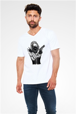 Marilyn Monroe Beyaz Unisex V Yaka Tişört T-Shirt