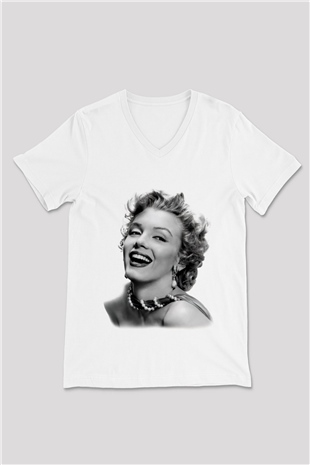 Marilyn Monroe Beyaz Unisex V Yaka Tişört T-Shirt