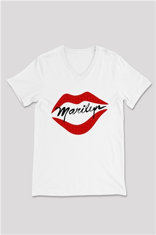 Marilyn Monroe Beyaz Unisex V Yaka Tişört T-Shirt