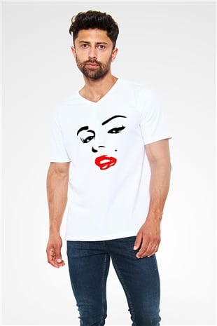 Marilyn Monroe Beyaz Unisex V Yaka Tişört T-Shirt