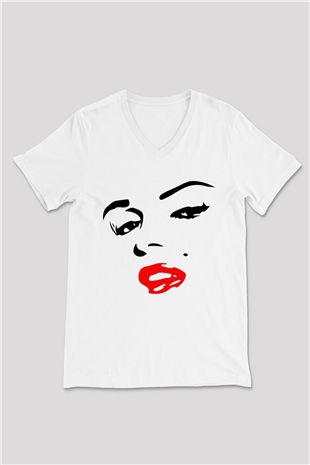 Marilyn Monroe Beyaz Unisex V Yaka Tişört T-Shirt