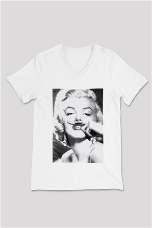 Marilyn Monroe Beyaz Unisex V Yaka Tişört T-Shirt