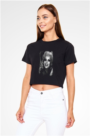 Marilyn Monroe Siyah Crop Top Tişört