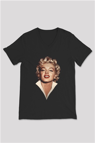 Marilyn Monroe Siyah Unisex V Yaka Tişört T-Shirt