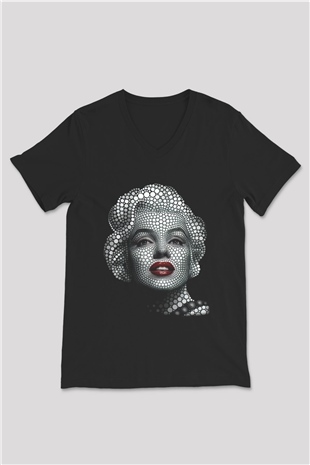 Marilyn Monroe Siyah Unisex V Yaka Tişört T-Shirt