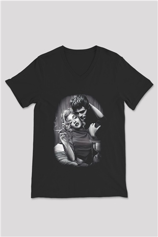 Marilyn Monroe Siyah Unisex V Yaka Tişört