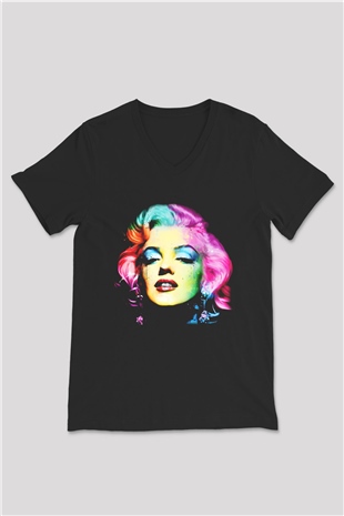 Marilyn Monroe Siyah Unisex V Yaka Tişört T-Shirt