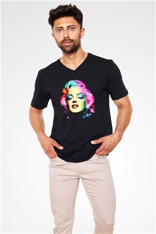 Marilyn Monroe Siyah Unisex V Yaka Tişört T-Shirt