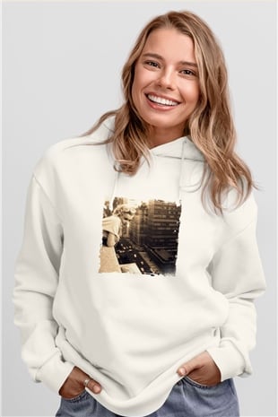 Marilyn Monroe Unisex Baskılı Beyaz Kapüşonlu Sweatshirt