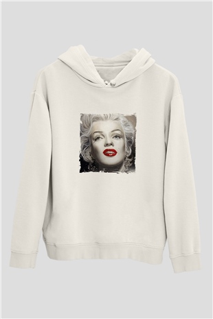 Marilyn Monroe Unisex Baskılı Beyaz Kapüşonlu Sweatshirt