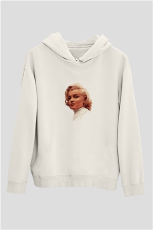 Marilyn Monroe Unisex Baskılı Beyaz Kapüşonlu Sweatshirt