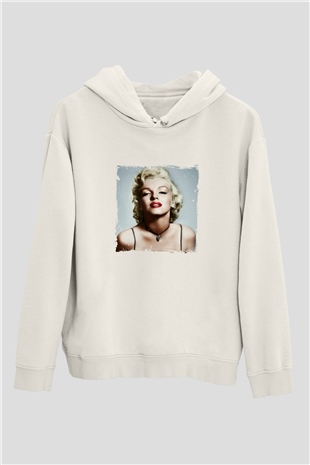 Marilyn Monroe Unisex Baskılı Beyaz Kapüşonlu Sweatshirt