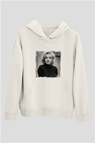 Marilyn Monroe Unisex Baskılı Beyaz Kapüşonlu Sweatshirt