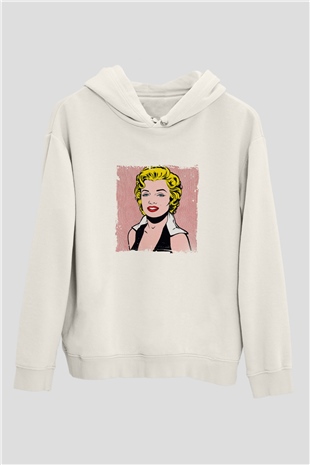 Marilyn Monroe Unisex Baskılı Beyaz Kapüşonlu Sweatshirt