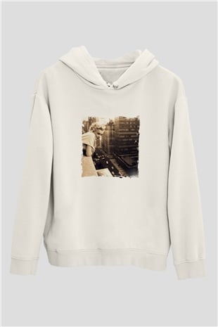 Marilyn Monroe Unisex Baskılı Beyaz Kapüşonlu Sweatshirt