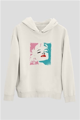 Marilyn Monroe Unisex Baskılı Beyaz Kapüşonlu Sweatshirt