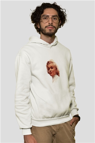 Marilyn Monroe Unisex Baskılı Beyaz Kapüşonlu Sweatshirt