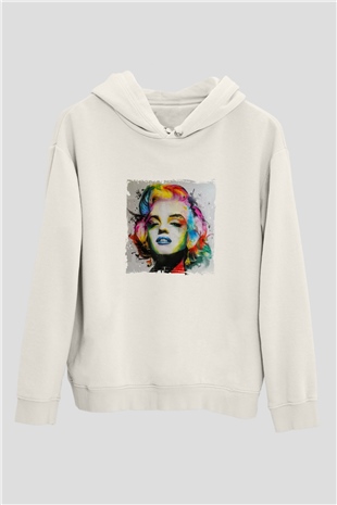 Marilyn Monroe Unisex Baskılı Beyaz Kapüşonlu Sweatshirt