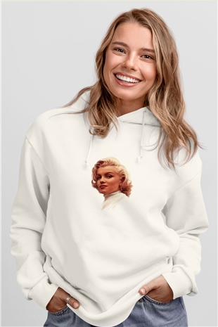 Marilyn Monroe Unisex Baskılı Beyaz Kapüşonlu Sweatshirt