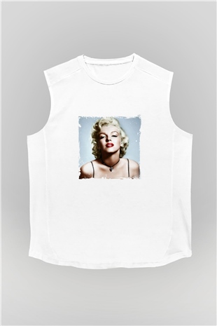 Marilyn Monroe Unisex Baskılı Beyaz Kolsuz Tişört