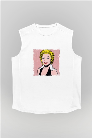 Marilyn Monroe Unisex Baskılı Beyaz Kolsuz Tişört