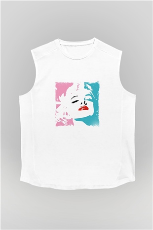 Marilyn Monroe Unisex Baskılı Beyaz Kolsuz Tişört