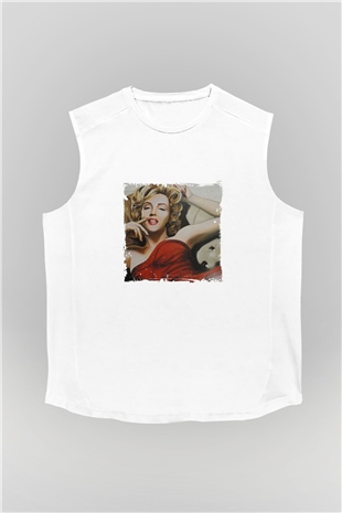 Marilyn Monroe Unisex Baskılı Beyaz Kolsuz Tişört