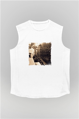Marilyn Monroe Unisex Baskılı Beyaz Kolsuz Tişört