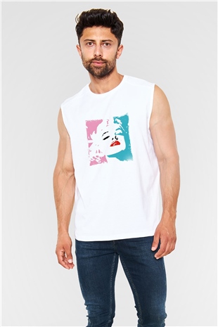 Marilyn Monroe Unisex Baskılı Beyaz Kolsuz Tişört