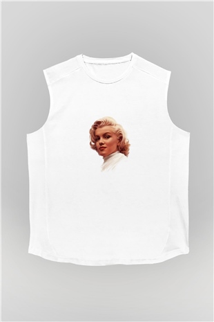 Marilyn Monroe Unisex Baskılı Beyaz Kolsuz Tişört