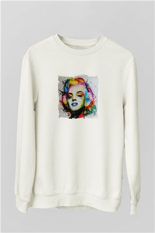 Marilyn Monroe Unisex Baskılı Beyaz Sweatshirt