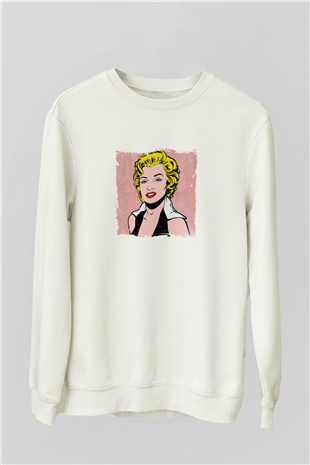 Marilyn Monroe Unisex Baskılı Beyaz Sweatshirt