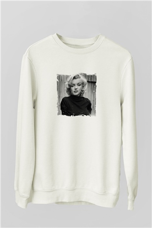 Marilyn Monroe Unisex Baskılı Beyaz Sweatshirt