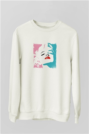 Marilyn Monroe Unisex Baskılı Beyaz Sweatshirt