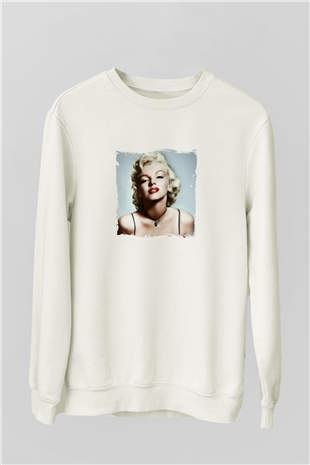 Marilyn Monroe Unisex Baskılı Beyaz Sweatshirt