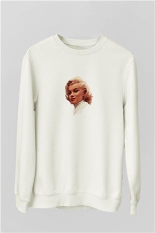 Marilyn Monroe Unisex Baskılı Beyaz Sweatshirt