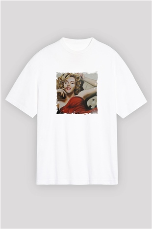 Marilyn Monroe Oversize Baskılı Beyaz Tişört