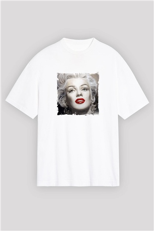 Marilyn Monroe Oversize Baskılı Beyaz Tişört